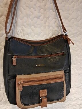 Multi SacTwo-Tone Black and Tan Crossbody Bag  Lots Of Dep- Sleek Everyday Carry